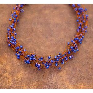 16 inch, Vintage Lavender Purple Beads Copper Choker Necklace - Y26